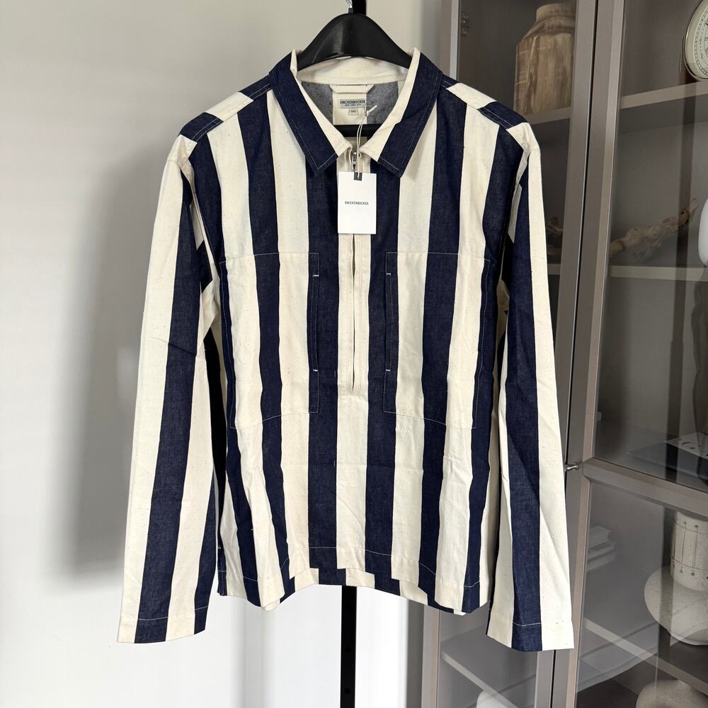 Knickerbocker 37 Pullover Japanese Twill Wide Blue Stripe Shirt XXL NEW Jacket